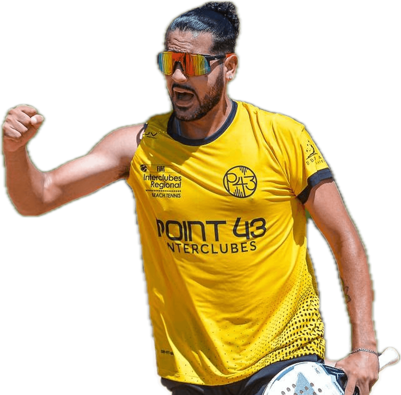 Gabriel Pamplona comemora um ponto com a camisa amarela do Point 43